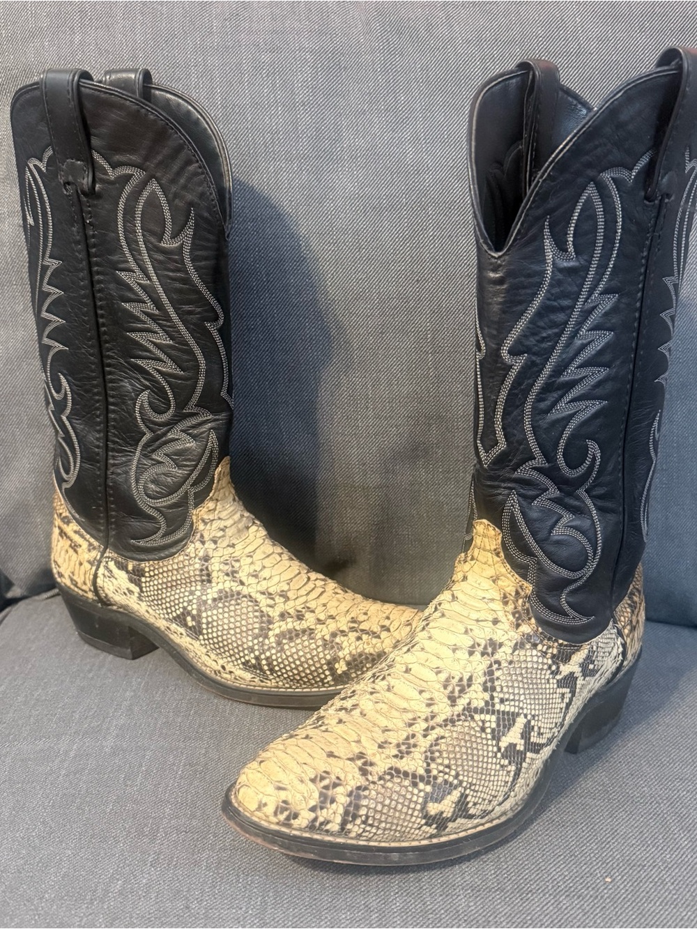 Laredo Black Shaft Snake-Print Western Boots